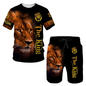 Ferocious Lion Summer 3D Printed Men's T-shirt Shorts Set Men's Sportswear Tracksuit O Neck Short Sleeve Men's Clothing Suit