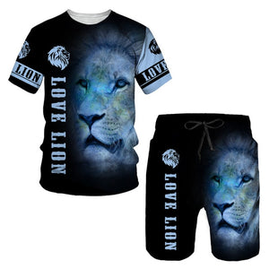 Ferocious Lion Summer 3D Printed Men's T-shirt Shorts Set Men's Sportswear Tracksuit O Neck Short Sleeve Men's Clothing Suit