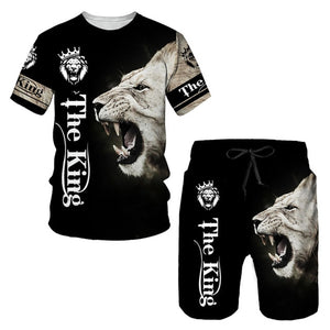 Ferocious Lion Summer 3D Printed Men's T-shirt Shorts Set Men's Sportswear Tracksuit O Neck Short Sleeve Men's Clothing Suit