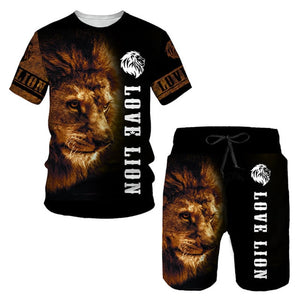 Ferocious Lion Summer 3D Printed Men's T-shirt Shorts Set Men's Sportswear Tracksuit O Neck Short Sleeve Men's Clothing Suit
