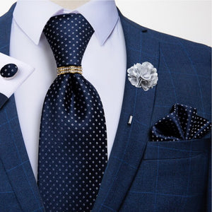 8cm Men Silk Tie White Solid Necktie Men's Formal Wedding Party Ties Cufflinks Hanky Flower Brooch Set Men Gift Corbatas DiBanGu