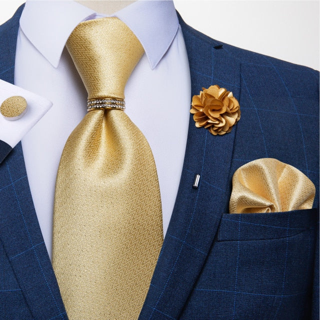 8cm Men Silk Tie White Solid Necktie Men's Formal Wedding Party Ties Cufflinks Hanky Flower Brooch Set Men Gift Corbatas DiBanGu