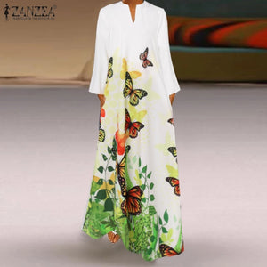 Spring Women's Sundress Bohemian Floral Long Dress ZANZEA 2021 Casual Long Sleeve Party Holiday Vestidos Kaftan Robe Dresses