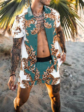 Load image into Gallery viewer, Men Hawaiian Printing 2021Summer Short Sleeve Button Shirt Beach Shorts Streetwear  Mens  Casual Beach Wear Clothes
