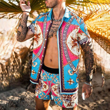 Load image into Gallery viewer, Men Hawaiian Printing 2021Summer Short Sleeve Button Shirt Beach Shorts Streetwear  Mens  Casual Beach Wear Clothes
