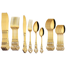Load image into Gallery viewer, 24pcs Cutlery Set Gold Dinnerware Stainless Steel Royal Spoon Forks Knives Kitchen Western Dinner Silverware Tableware Gift
