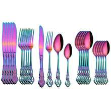 Load image into Gallery viewer, 24pcs Cutlery Set Gold Dinnerware Stainless Steel Royal Spoon Forks Knives Kitchen Western Dinner Silverware Tableware Gift

