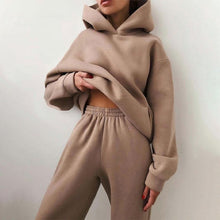 Load image into Gallery viewer, Women Elegant Solid Sets For Women Warm Hoodie Sweatshirts And Long Pant Fashion Two Piece Sets Ladies
