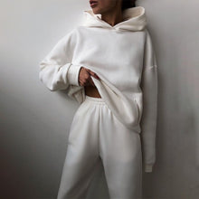 Load image into Gallery viewer, Women Elegant Solid Sets For Women Warm Hoodie Sweatshirts And Long Pant Fashion Two Piece Sets Ladies
