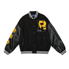Load image into Gallery viewer, Hip Hop Baseball Jacket Coat Smiley Letter B Embroidery Patchwork Oversized Streetwear Bomber Varsity Fashion College Jacket
