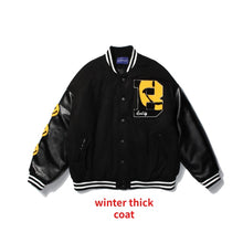 Load image into Gallery viewer, Hip Hop Baseball Jacket Coat Smiley Letter B Embroidery Patchwork Oversized Streetwear Bomber Varsity Fashion College Jacket
