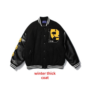 Hip Hop Baseball Jacket Coat Smiley Letter B Embroidery Patchwork Oversized Streetwear Bomber Varsity Fashion College Jacket