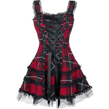 Load image into Gallery viewer, Dress Women Classic Frill Lace Dresses Sleeveless Plaid Vintage Gothic Mini Dresses Ball Gowns Cosplay Costume Plus Size Dress
