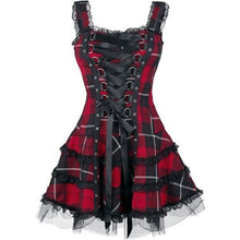 Load image into Gallery viewer, Dress Women Classic Frill Lace Dresses Sleeveless Plaid Vintage Gothic Mini Dresses Ball Gowns Cosplay Costume Plus Size Dress
