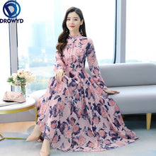 Load image into Gallery viewer, 2021 Summer Boho Black Pink Chiffon Beach Maxi Dress Vintage 4XL Plus Size Long Sleeve Women Dress Elegant Party Dresses Vestido
