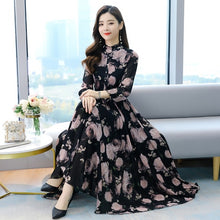 Load image into Gallery viewer, 2021 Summer Boho Black Pink Chiffon Beach Maxi Dress Vintage 4XL Plus Size Long Sleeve Women Dress Elegant Party Dresses Vestido
