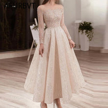 Load image into Gallery viewer, Women Sky Stars Wedding Deesses O-neck Elegant High Waist Party Slim Dress Lady Wedding Party Dress Prom Gown pink dress
