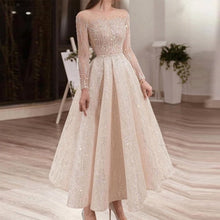 Load image into Gallery viewer, Women Sky Stars Wedding Deesses O-neck Elegant High Waist Party Slim Dress Lady Wedding Party Dress Prom Gown pink dress
