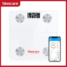 Load image into Gallery viewer, Sinocare Body Fat Scale Bluetooth floor Body Fat Monitor  Body Fat Water Muscle Mass BMI Health LED Display Bathroom
