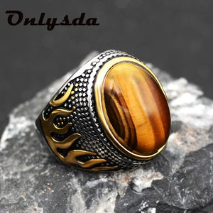 Onlysda Stainless steel Ancient Middle East Arabic Style Stone Ring Opal Anel Indian Jewelry For Men Gift Wedding Gift OSR110