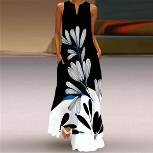 MOVOKAKA Vintage Tiger Print Dress 2021 V Neck Casual Holiday Long Dresses Summer Woman Sleeveless Girls Beach Maxi Dress Women