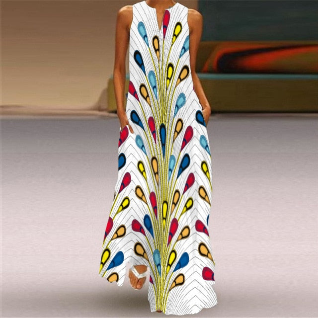 MOVOKAKA Vintage Tiger Print Dress 2021 V Neck Casual Holiday Long Dresses Summer Woman Sleeveless Girls Beach Maxi Dress Women