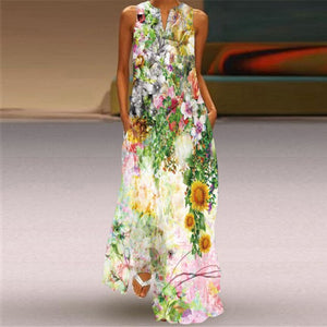 MOVOKAKA Vintage Tiger Print Dress 2021 V Neck Casual Holiday Long Dresses Summer Woman Sleeveless Girls Beach Maxi Dress Women