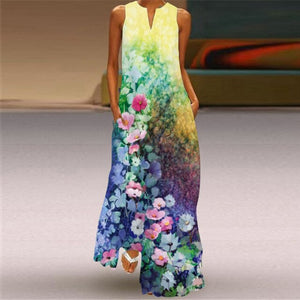 MOVOKAKA Vintage Tiger Print Dress 2021 V Neck Casual Holiday Long Dresses Summer Woman Sleeveless Girls Beach Maxi Dress Women