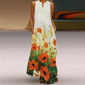 MOVOKAKA Vintage Tiger Print Dress 2021 V Neck Casual Holiday Long Dresses Summer Woman Sleeveless Girls Beach Maxi Dress Women