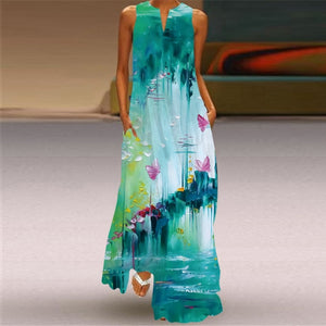 MOVOKAKA Vintage Tiger Print Dress 2021 V Neck Casual Holiday Long Dresses Summer Woman Sleeveless Girls Beach Maxi Dress Women
