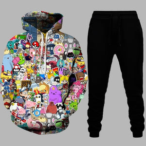 2021 Fashion 3D Hoodies Suits Men's Sweatshirt Joggers Funny Harajuku Print Set Fall Winter Unisex Tracksuit Clothes Pant