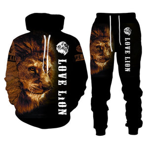 The Lion King Autumn Winter 3D Printed Men's Hooded Sweater Set Men's Sportswear Tracksuit Long Sleeve Men's Clothing Suit