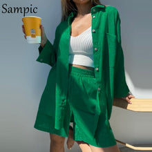 Load image into Gallery viewer, Sampic Loung Wear Tracksuit Women Shorts Set Stripe Long Sleeve Shirt Tops And Loose High Waisted Mini Shorts Two Piece Set 2021
