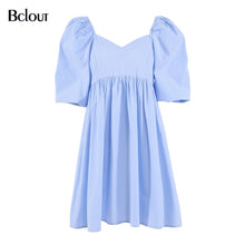 Load image into Gallery viewer, Bclout Vintage Blue Black A-Line Mini Dress Woman 2021 Summer Loose Sexy Patchwork Party Dress V Neck Half Sleeve Party Vestido
