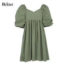 Load image into Gallery viewer, Bclout Vintage Blue Black A-Line Mini Dress Woman 2021 Summer Loose Sexy Patchwork Party Dress V Neck Half Sleeve Party Vestido
