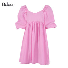 Load image into Gallery viewer, Bclout Vintage Blue Black A-Line Mini Dress Woman 2021 Summer Loose Sexy Patchwork Party Dress V Neck Half Sleeve Party Vestido

