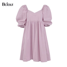 Load image into Gallery viewer, Bclout Vintage Blue Black A-Line Mini Dress Woman 2021 Summer Loose Sexy Patchwork Party Dress V Neck Half Sleeve Party Vestido
