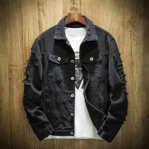 2021 Autumn New Men's Jean Jacket Slim Fit Cotton Denim Jacket Red White Black Ripped Hole Jean Coats Men Outwear Plus size