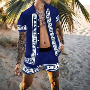 Men Hawaiian Printing 2021Summer Short Sleeve Button Shirt Beach Shorts Streetwear  Mens  Casual Beach Wear Clothes