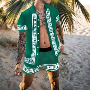 Men Hawaiian Printing 2021Summer Short Sleeve Button Shirt Beach Shorts Streetwear  Mens  Casual Beach Wear Clothes