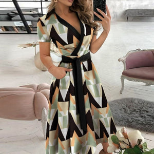 Women Elegant Sexy Off Shoulder Party Dress 2021 Summer Tie-Up A-Line Dress Office Lady Casual Short Sleeve Pocket Dress Vestido