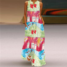 Load image into Gallery viewer, Summer Women Fashion Printed Flowers Sleeveless Casual Dress Sundress Ladies Elegant Party Vintage Peacock feather Long Dresses
