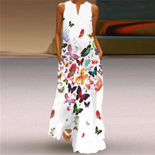 Load image into Gallery viewer, Summer Women Fashion Printed Flowers Sleeveless Casual Dress Sundress Ladies Elegant Party Vintage Peacock feather Long Dresses
