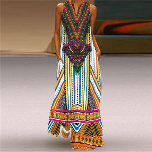 Summer Women Fashion Printed Flowers Sleeveless Casual Dress Sundress Ladies Elegant Party Vintage Peacock feather Long Dresses