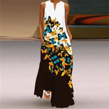 Load image into Gallery viewer, Summer Women Fashion Printed Flowers Sleeveless Casual Dress Sundress Ladies Elegant Party Vintage Peacock feather Long Dresses
