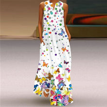 Load image into Gallery viewer, Summer Women Fashion Printed Flowers Sleeveless Casual Dress Sundress Ladies Elegant Party Vintage Peacock feather Long Dresses
