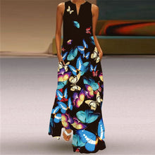 Load image into Gallery viewer, Summer Women Fashion Printed Flowers Sleeveless Casual Dress Sundress Ladies Elegant Party Vintage Peacock feather Long Dresses
