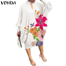 Load image into Gallery viewer, Women Summer Dress 2021 VONDA Beach Sundress Vintage Long Sleeve Printed Mdi Dress Casual Lapel Neck Party Vestidos Elegant Robe
