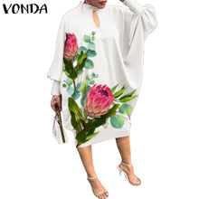 Load image into Gallery viewer, Women Summer Dress 2021 VONDA Beach Sundress Vintage Long Sleeve Printed Mdi Dress Casual Lapel Neck Party Vestidos Elegant Robe

