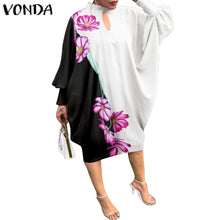 Load image into Gallery viewer, Women Summer Dress 2021 VONDA Beach Sundress Vintage Long Sleeve Printed Mdi Dress Casual Lapel Neck Party Vestidos Elegant Robe
